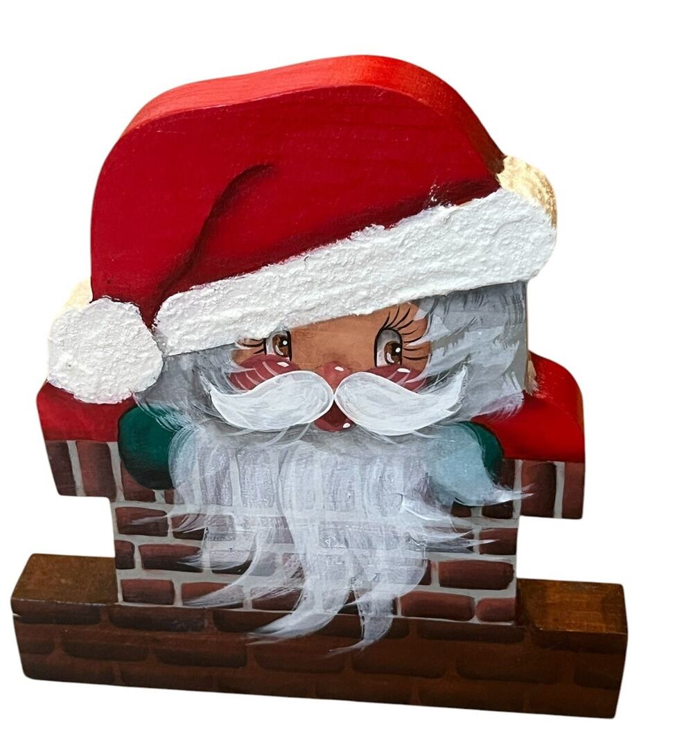 Wooden Santa Claus Painted Santa Decor Christmas Holiday 6” Signed VTG 1992